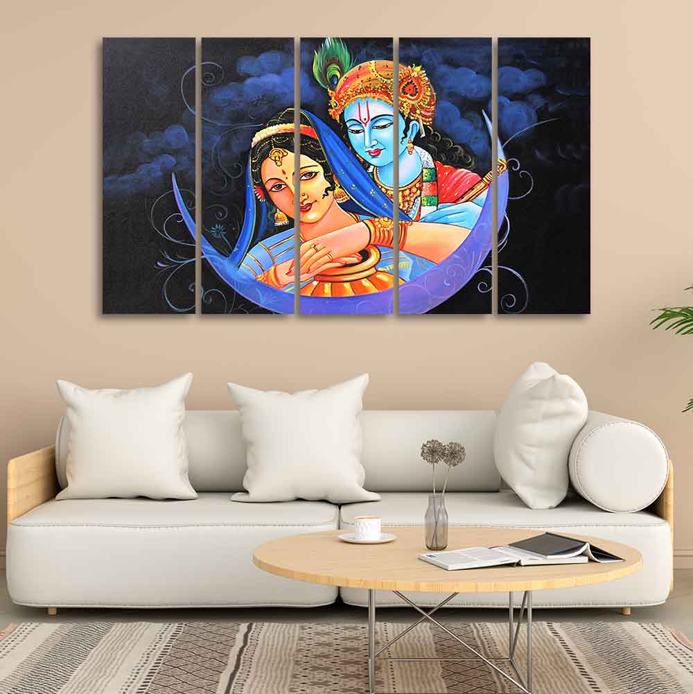 God Radha Krishna Canvas Wall Painting Set of Five Pieces - Image 2