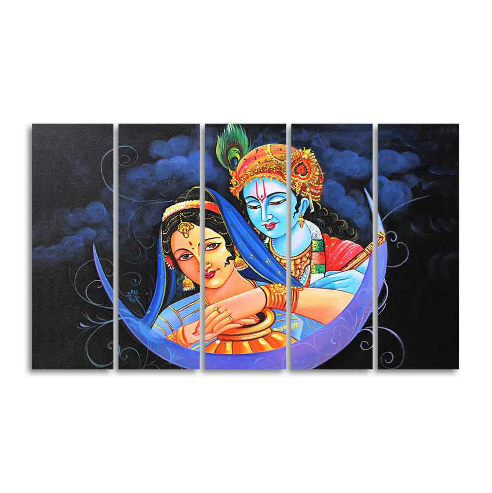 God Radha Krishna Canvas Wall Painting Set of Five Pieces - Image 4
