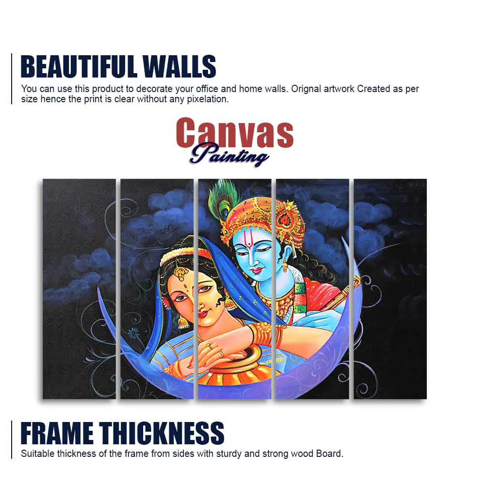 God Radha Krishna Canvas Wall Painting Set of Five Pieces - Image 5
