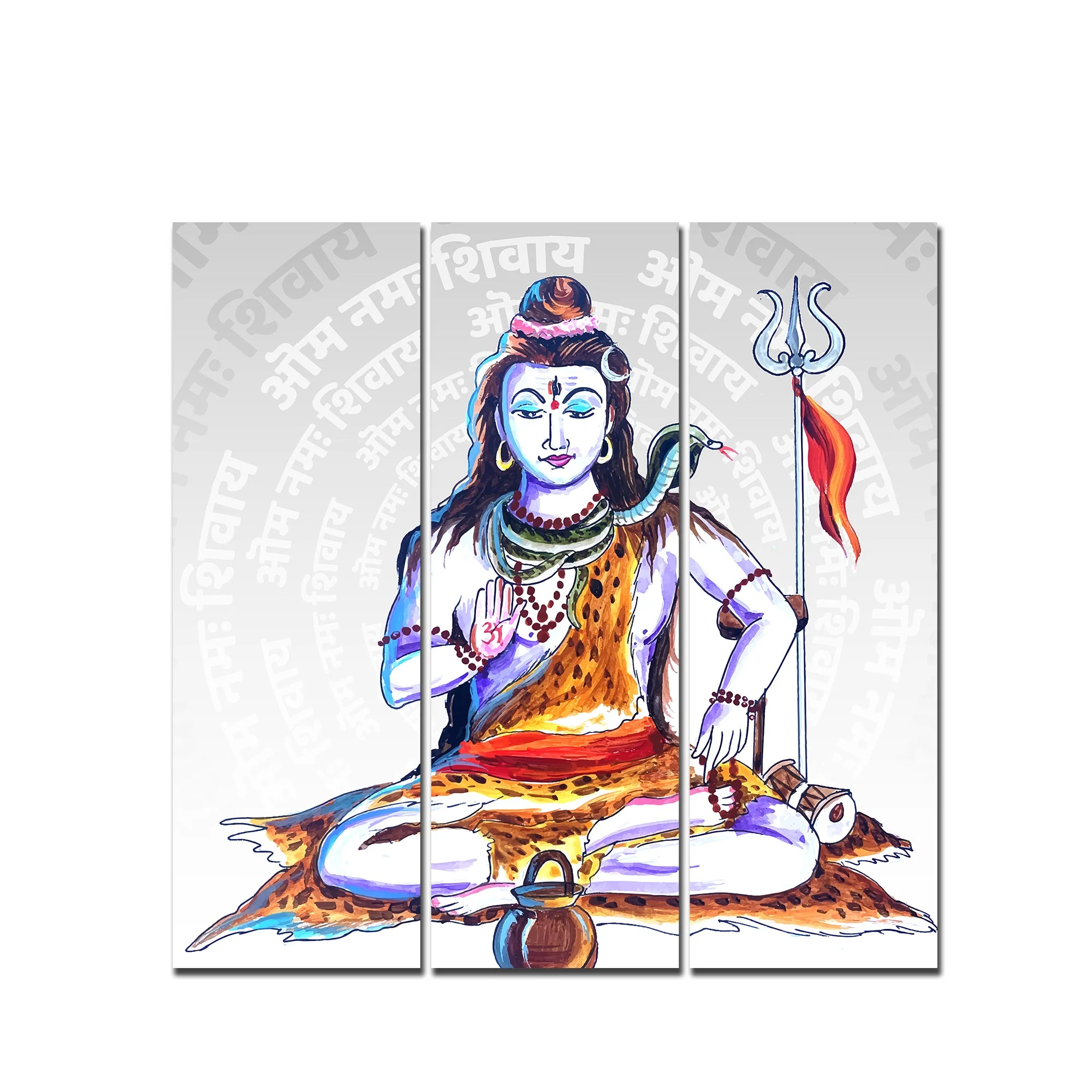 God Shiva Canvas Wall Painting of Three Pieces - Image 4