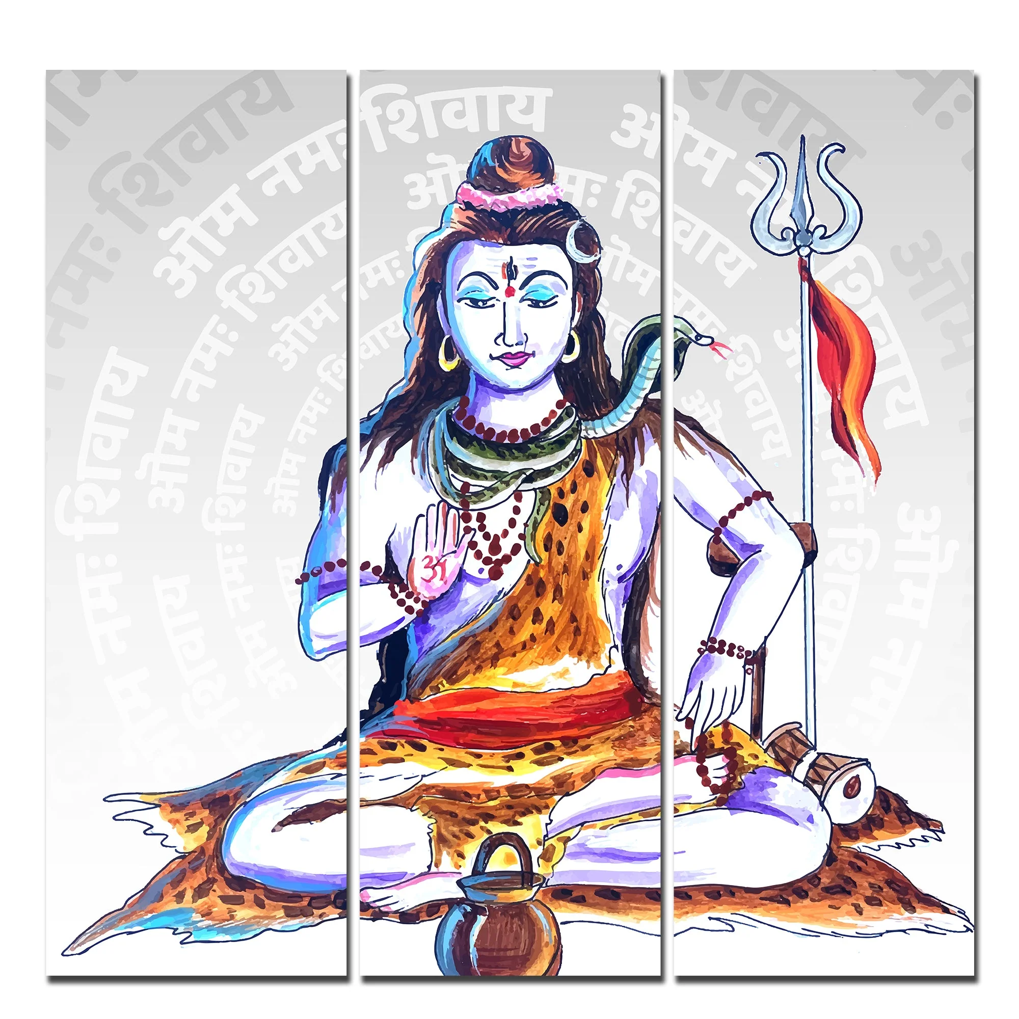 God Shiva Canvas Wall Painting of Three Pieces - Image 5