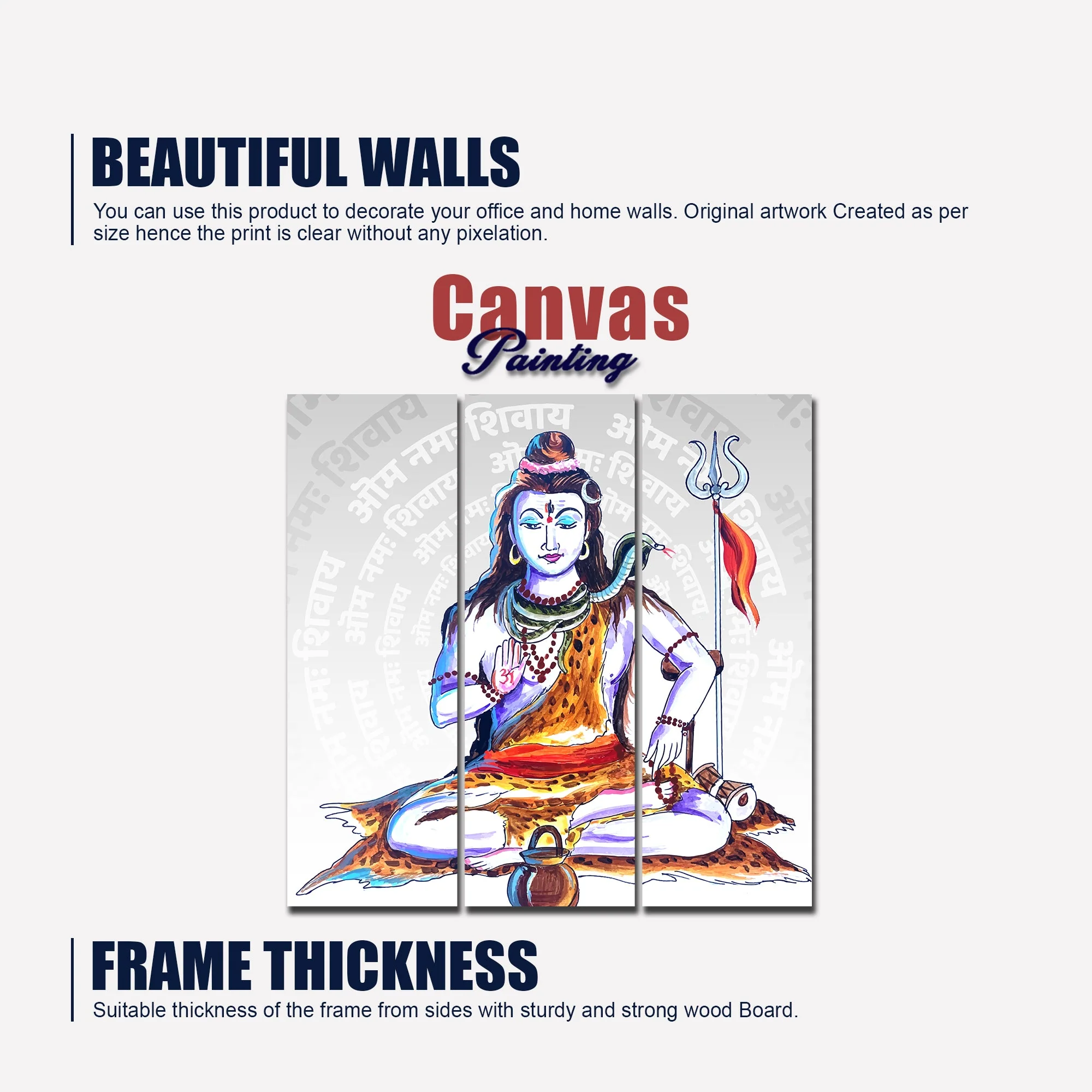 God Shiva Canvas Wall Painting of Three Pieces - Image 6