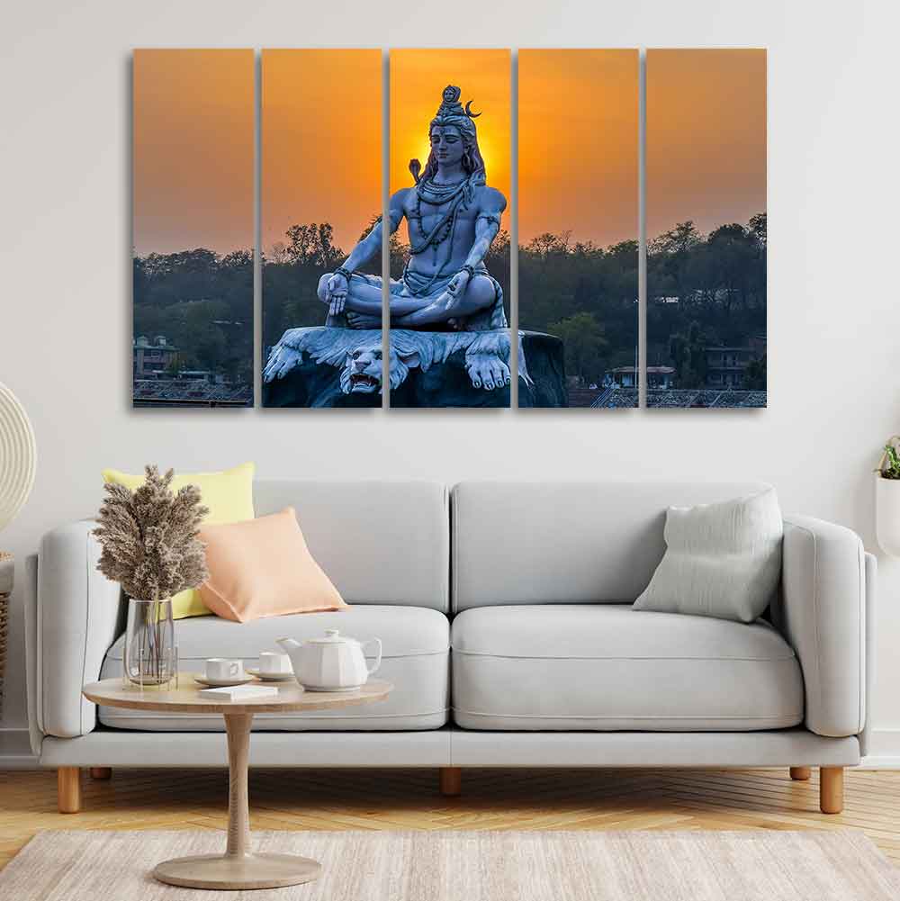God Shiva Statue Canvas Wall Painting of Five Pieces - Image 2