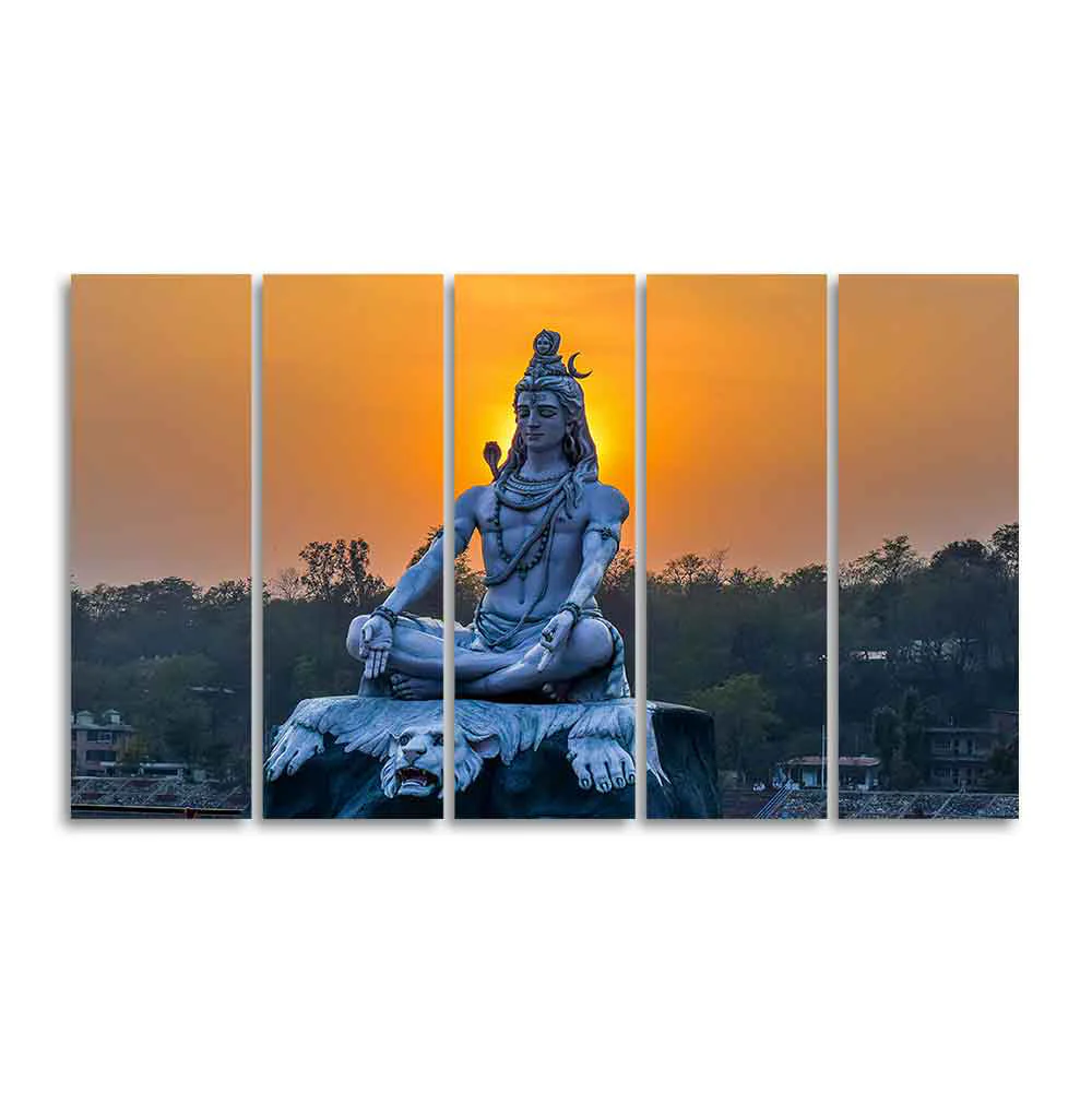 God Shiva Statue Canvas Wall Painting of Five Pieces - Image 4