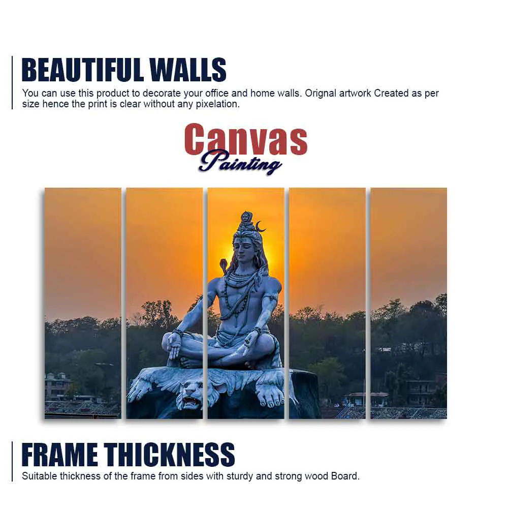 God Shiva Statue Canvas Wall Painting of Five Pieces - Image 5