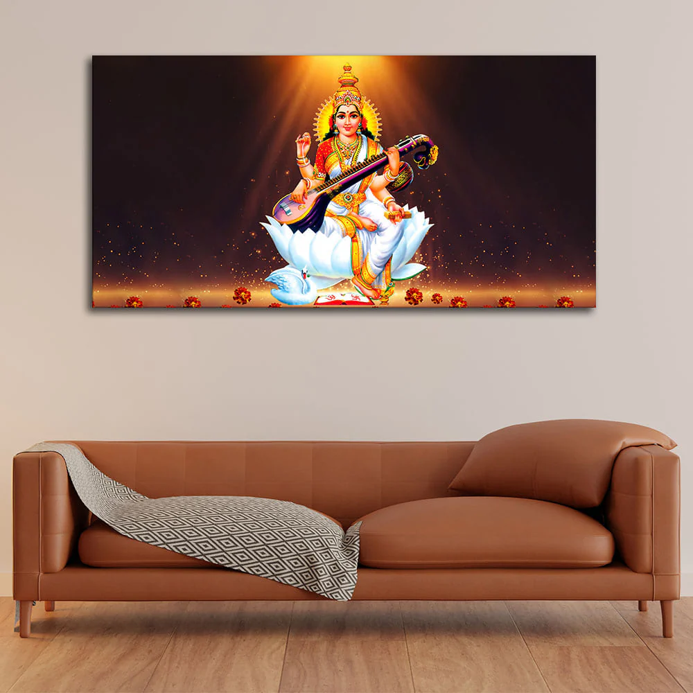Goddess Sarasvati Modern Canvas Wall Painting - Image 2