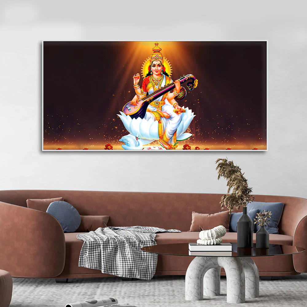 Goddess Sarasvati Modern Canvas Wall Painting - Image 3