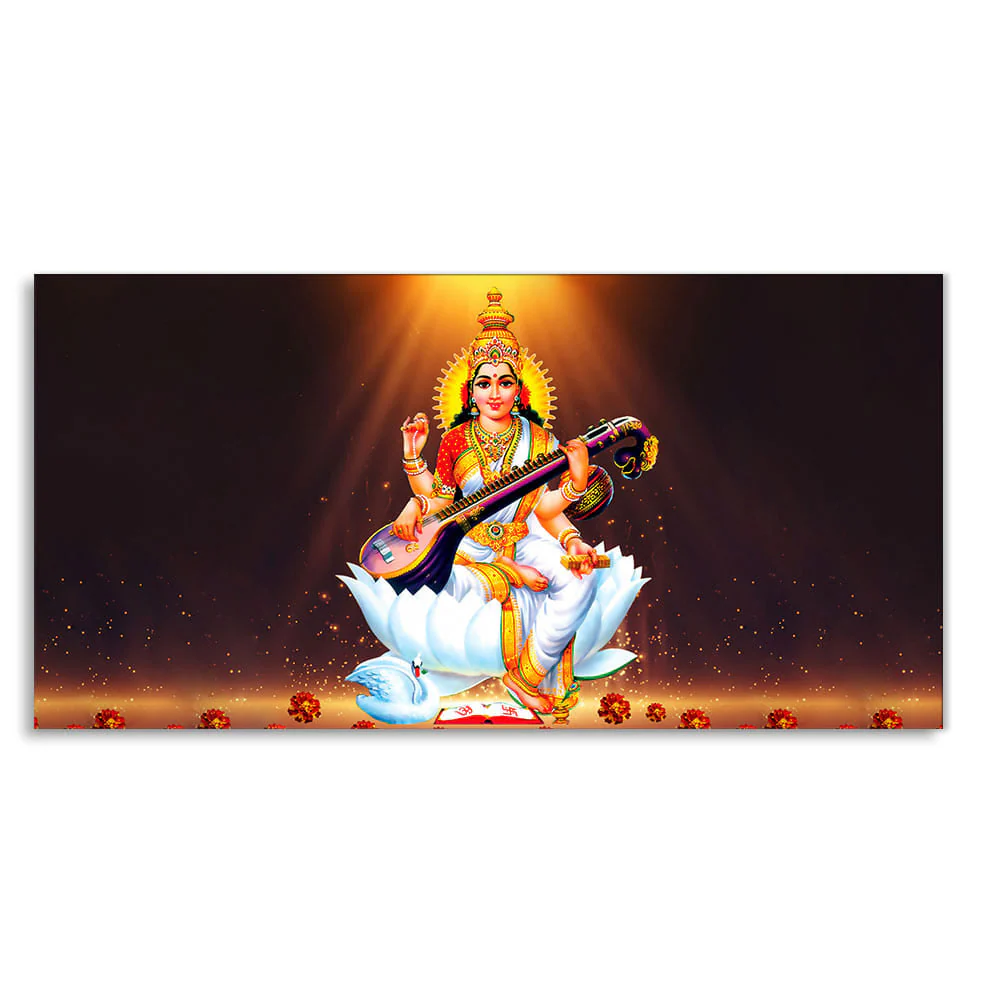Goddess Sarasvati Modern Canvas Wall Painting - Image 4