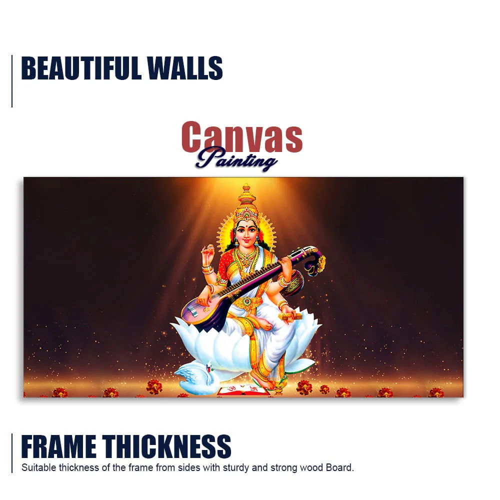 Goddess Sarasvati Modern Canvas Wall Painting - Image 6
