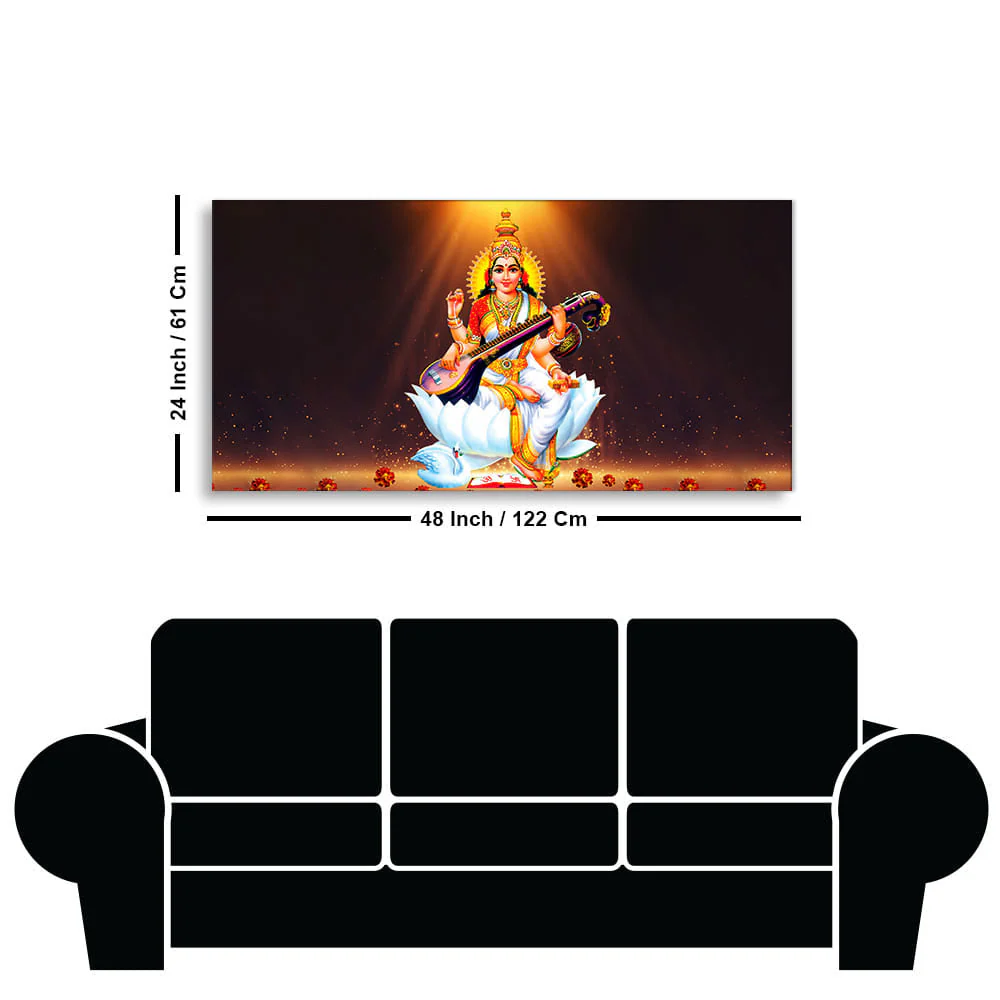 Goddess Sarasvati Modern Canvas Wall Painting - Image 7