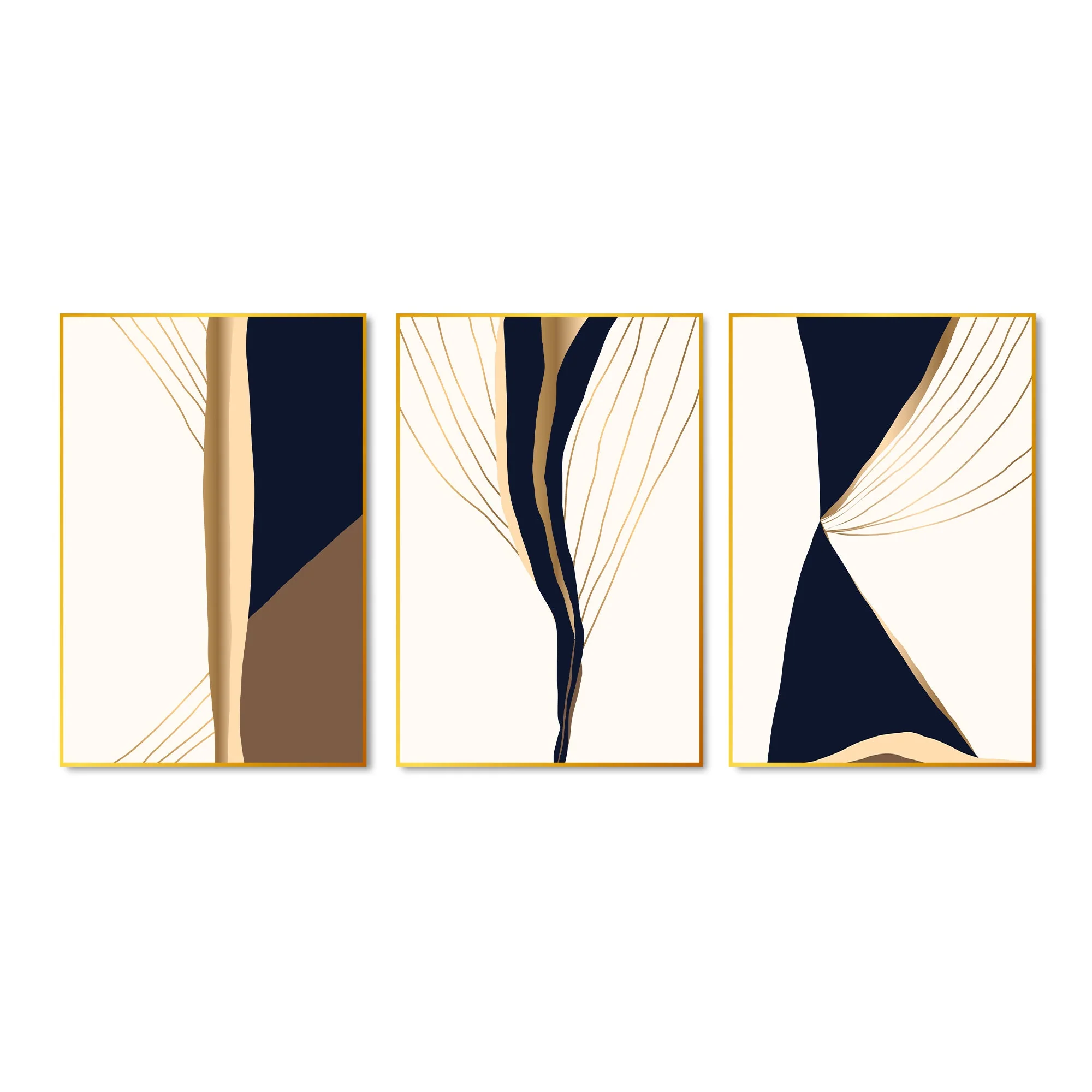 Gold & Black Modern Art Floating Canvas Wall Painting Set of Three - Image 4