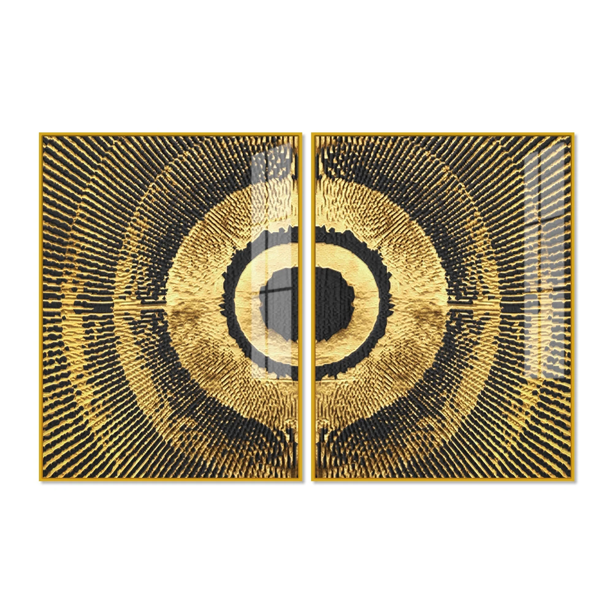 Golden 3D Pattern Acrylic Floating Wall Painting Set of 2 - Image 5