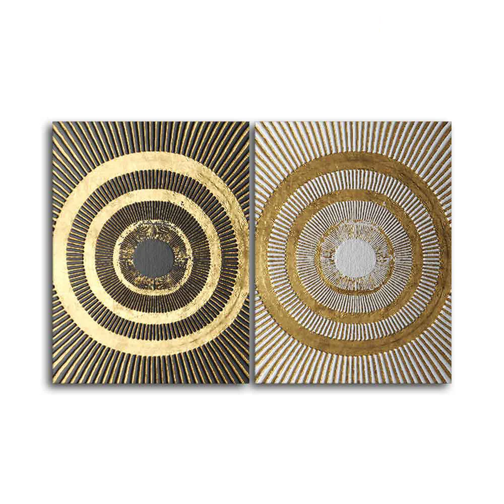 Golden 3D Pattern Canvas Wall Painting of Two Pieces - Image 4
