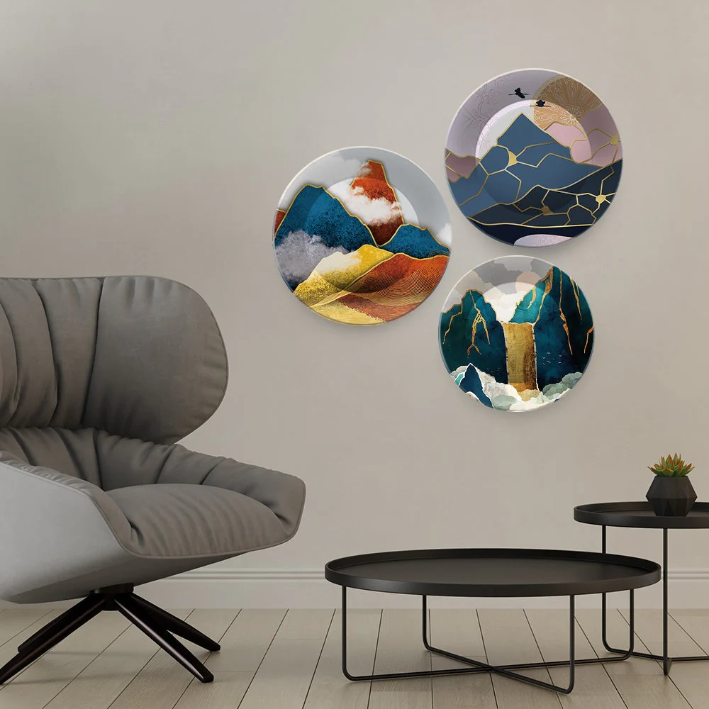 Golden Abstarct Mountains Wall Plates Set of 3 - Image 2