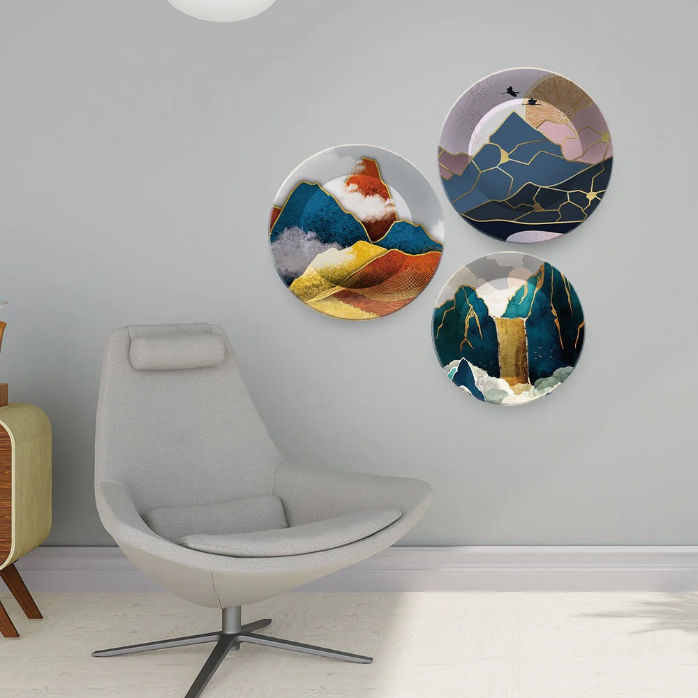Golden Abstarct Mountains Wall Plates Set of 3 - Image 3