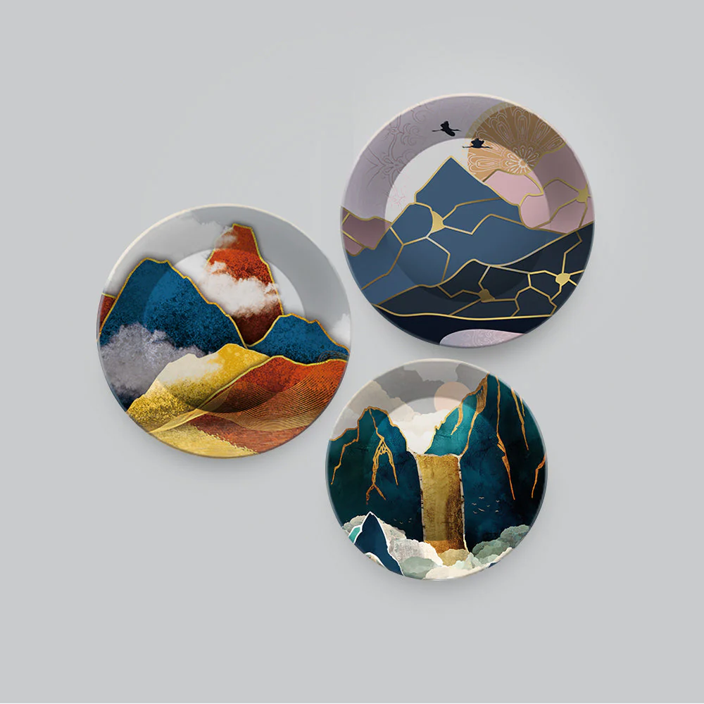 Golden Abstarct Mountains Wall Plates Set of 3 - Image 4
