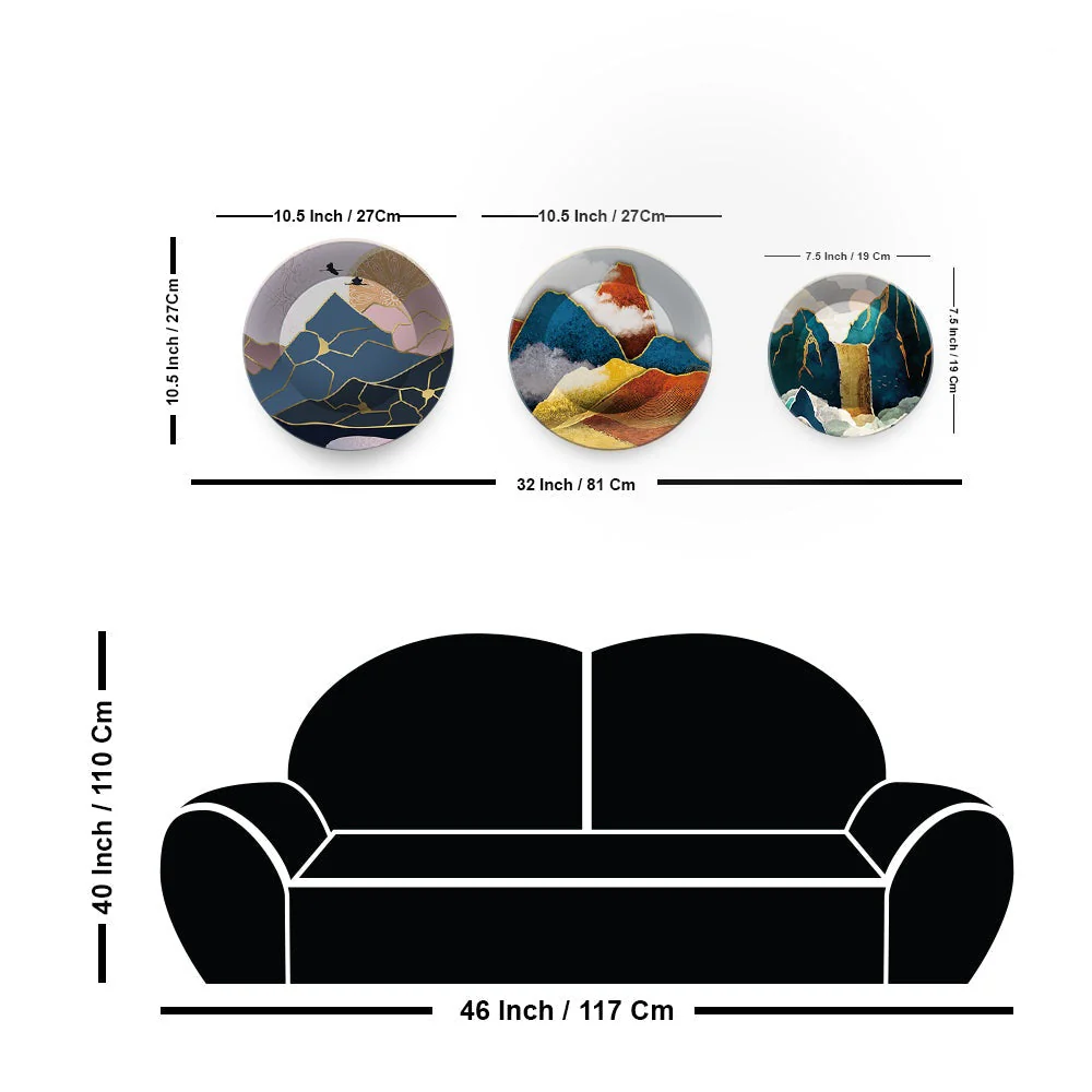 Golden Abstarct Mountains Wall Plates Set of 3 - Image 6