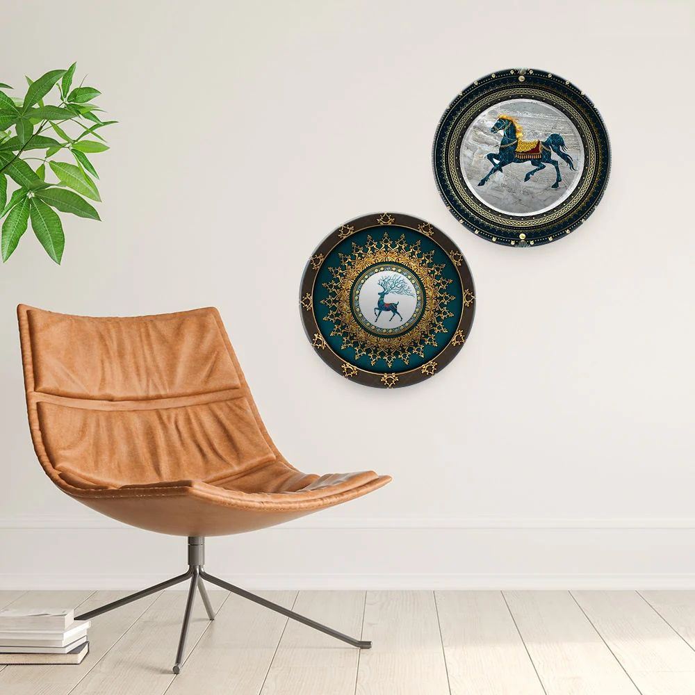 Golden Abstract Animals Luxurious Art Wall Hanging Plates of Two Pieces - Image 2