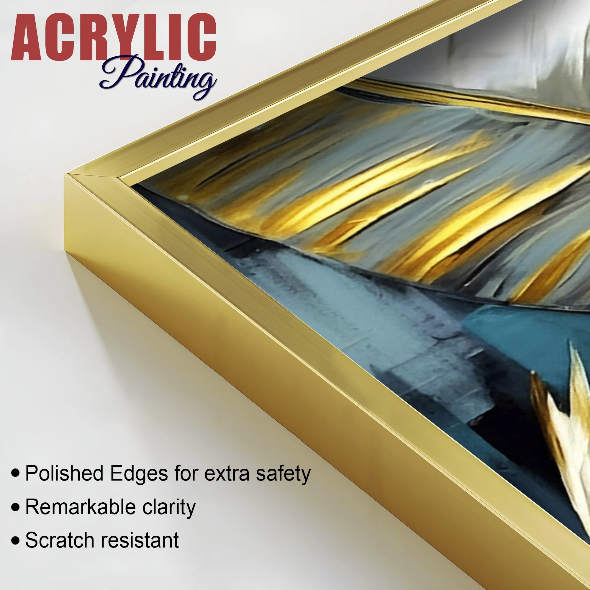 Golden Abstract Art Acrylic Floating Wall Painting Set of 2 - Image 4