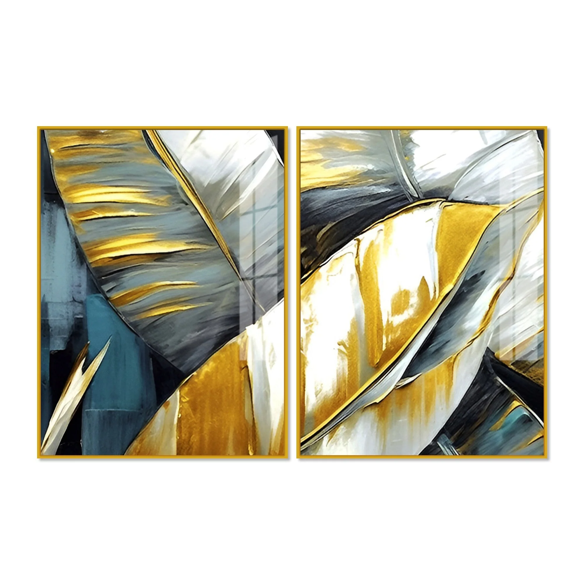 Golden Abstract Art Acrylic Floating Wall Painting Set of 2 - Image 5