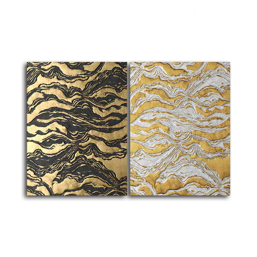 Golden Abstract Art Canvas Wall Painting of Two Pieces - Image 4