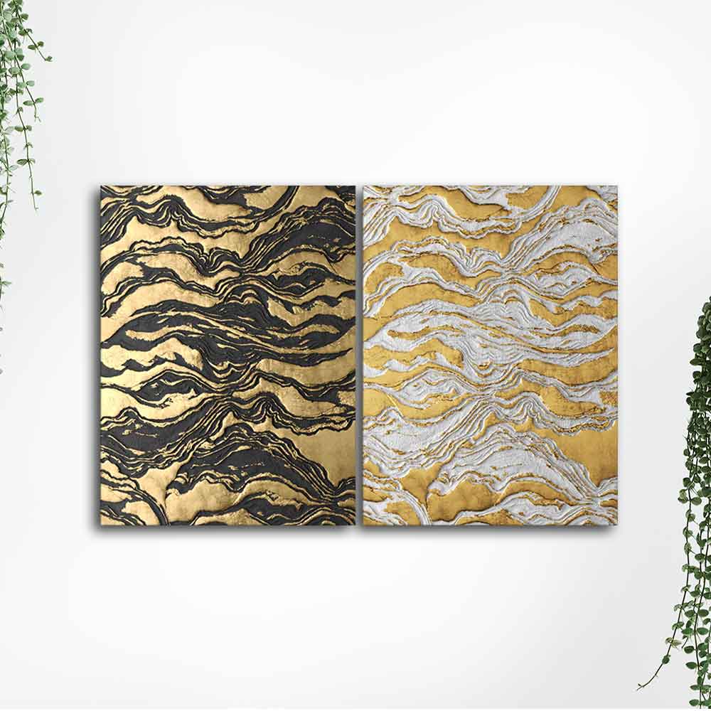 Golden Abstract Art Canvas Wall Painting of Two Pieces - Image 5