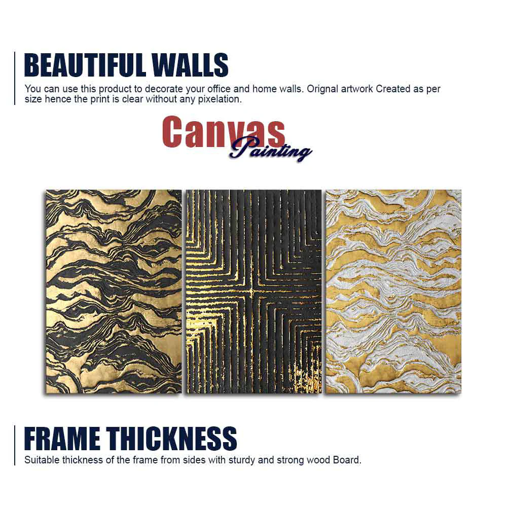 Golden Abstract Art Wall Painting of 3 Pieces - Image 6