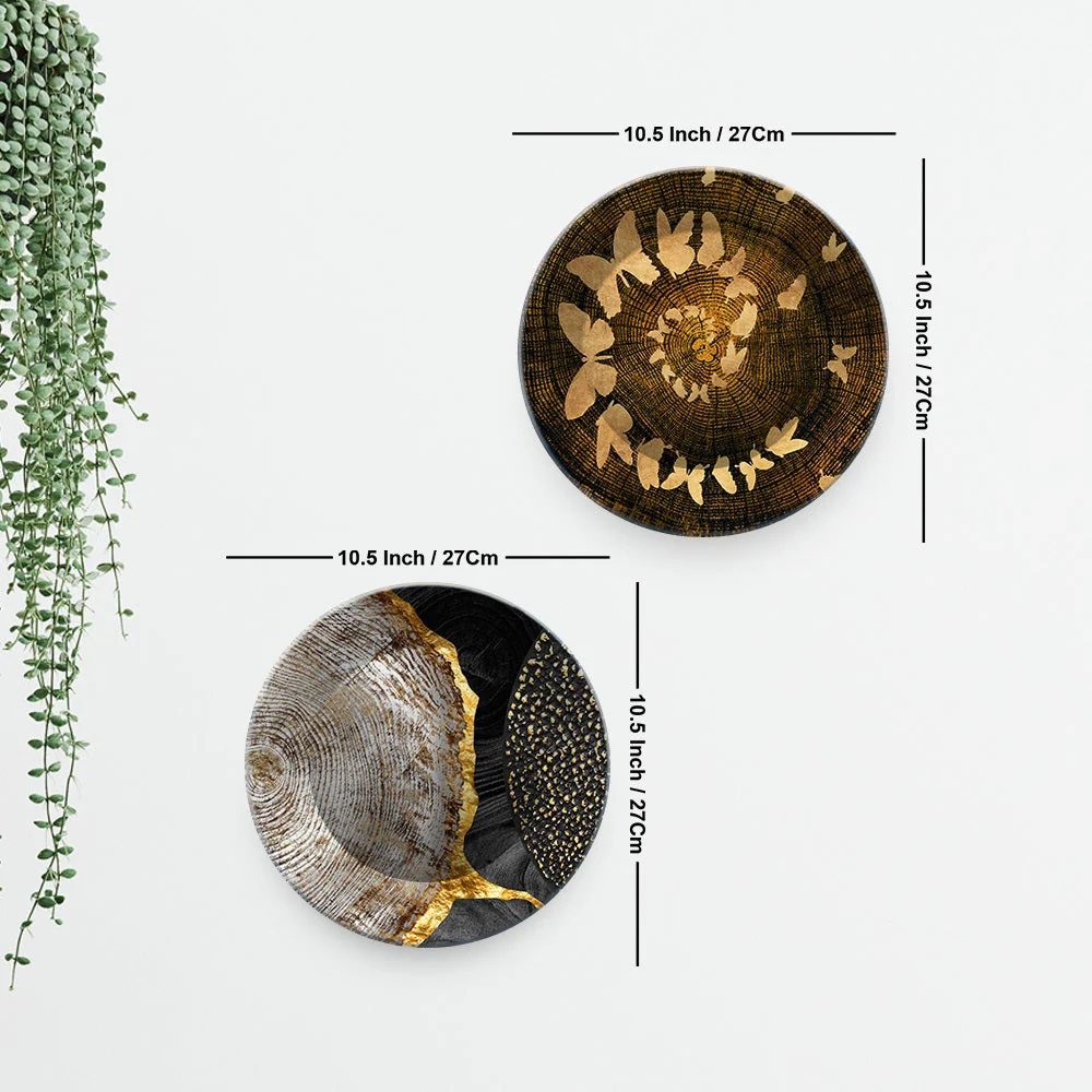 Golden Abstract Butterflies Luxurious Art Wall Hanging Plates of Two Pieces - Image 6