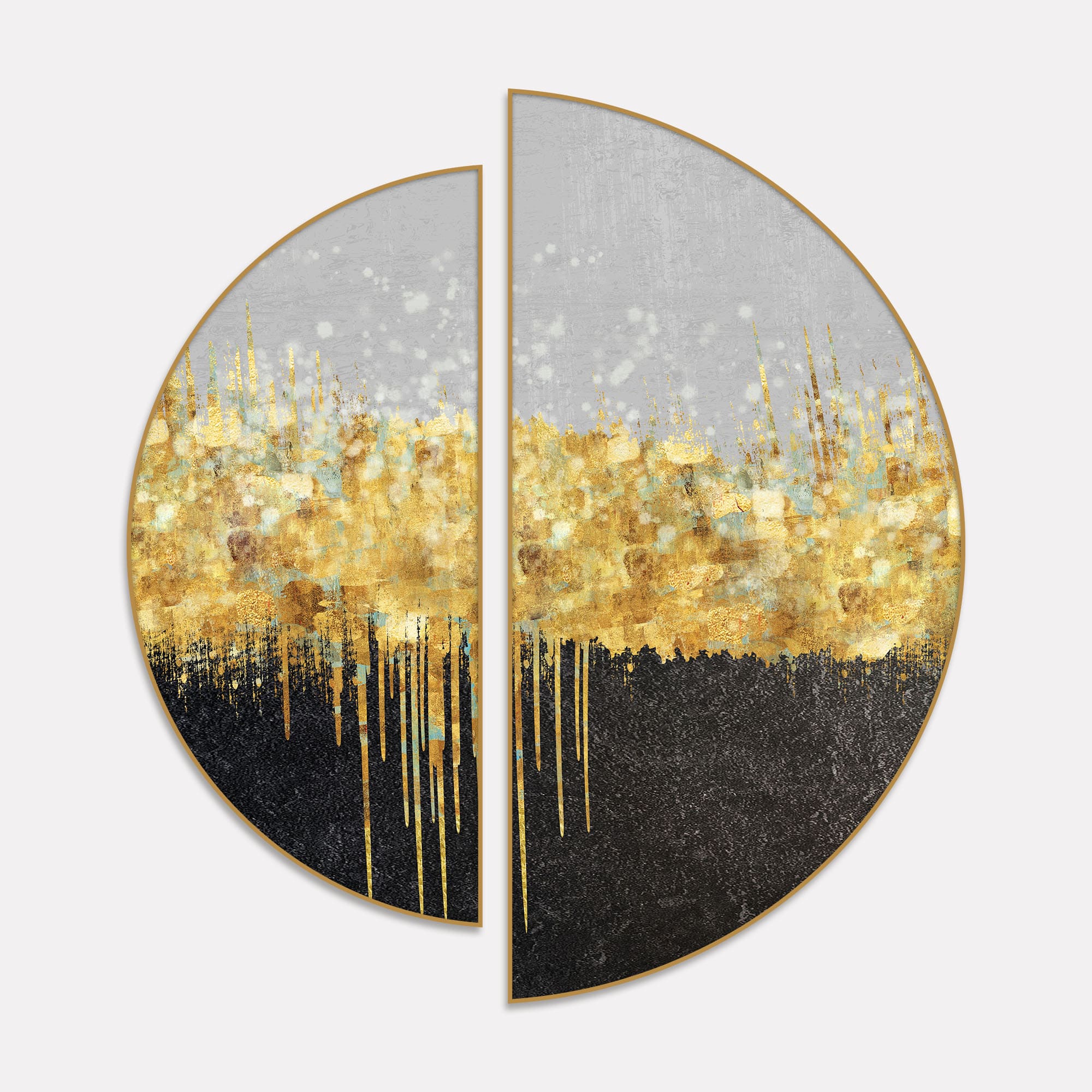 Golden Abstract Glitter Splash Art Semi Circle Frames Set Of 2 - Image 2