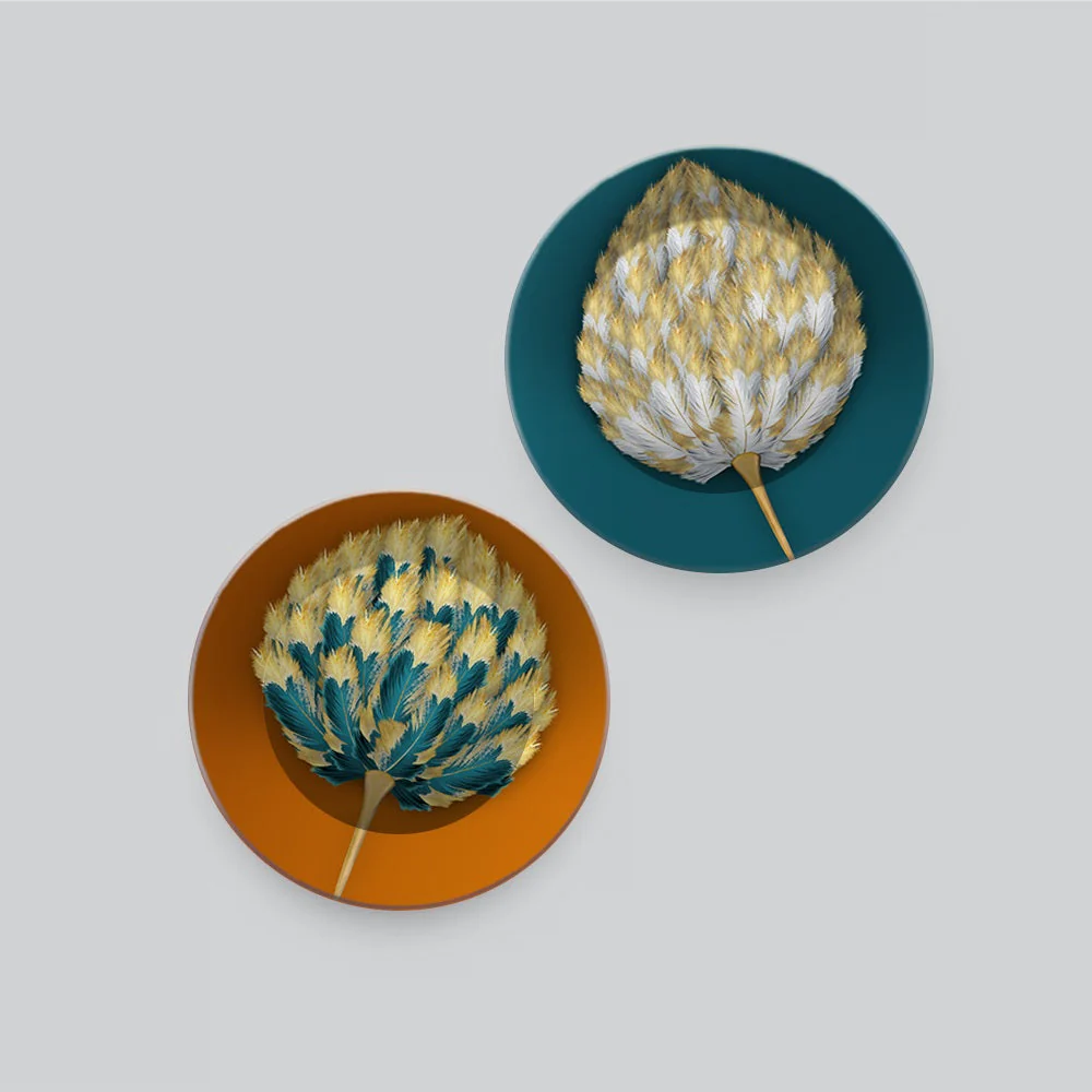 Golden Abstract Leaf Mural Art Wall Hanging Plates of Two Pieces - Image 3