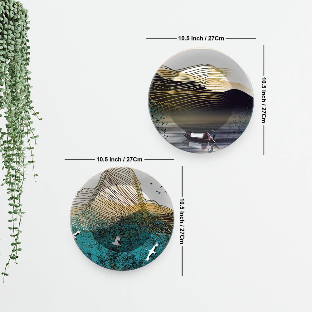 Golden Abstract Line Art Scenery Wall Hanging Plates of Two Pieces - Image 6