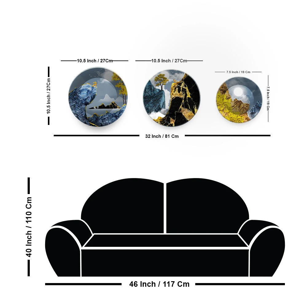 Golden Abstract Mountain Scenery Painting Wall Plates Set of 3 - Image 6