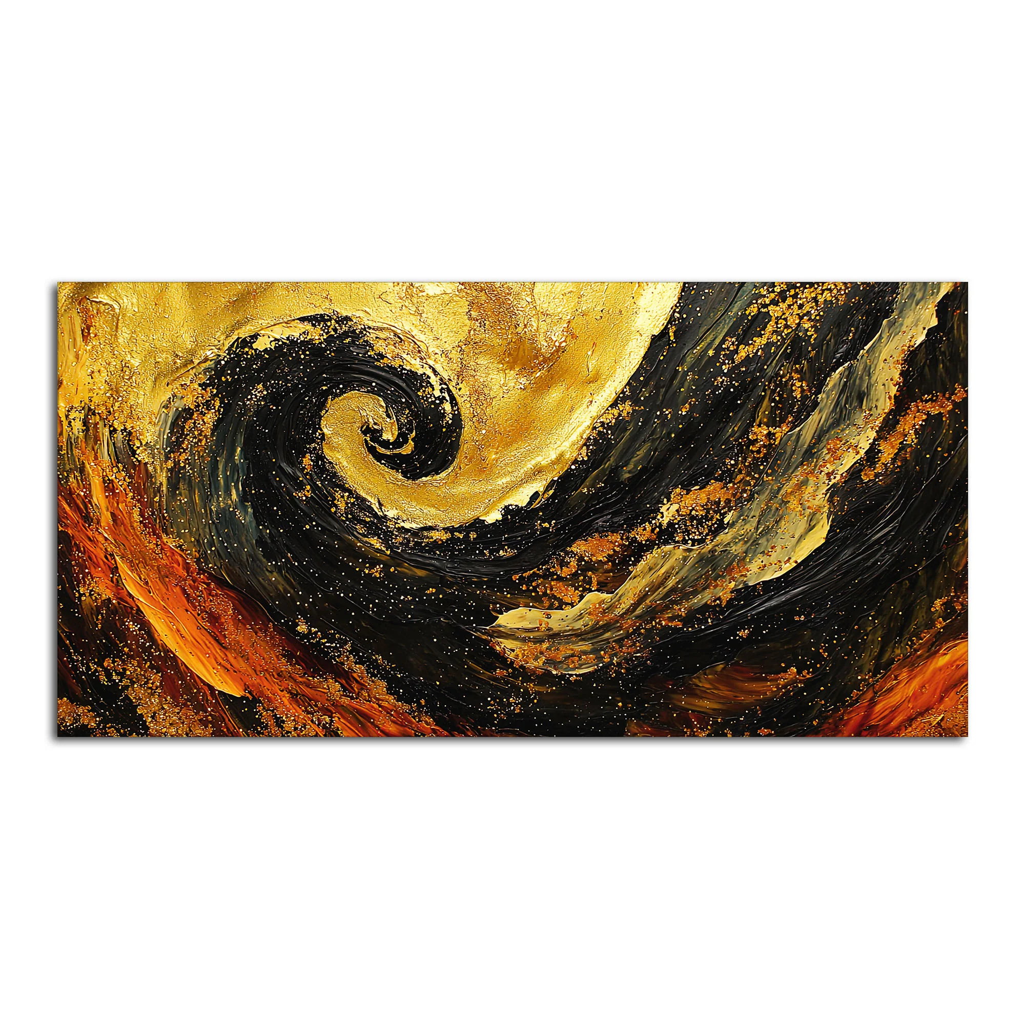 Golden Abstract Spiral Art Wooden Canvas Wall Painting - Image 4