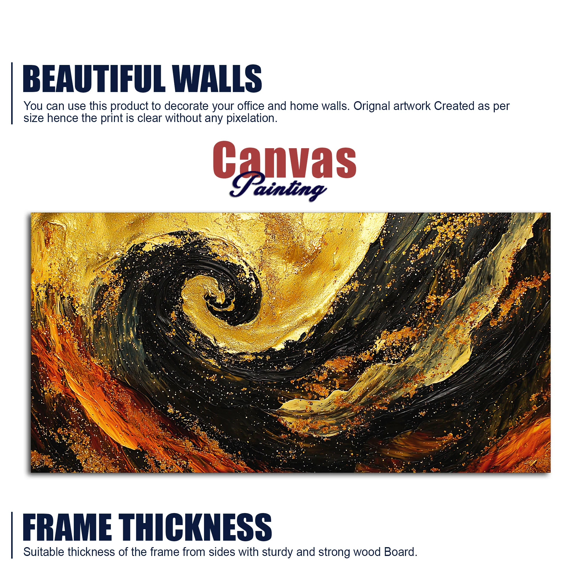 Golden Abstract Spiral Art Wooden Canvas Wall Painting - Image 5