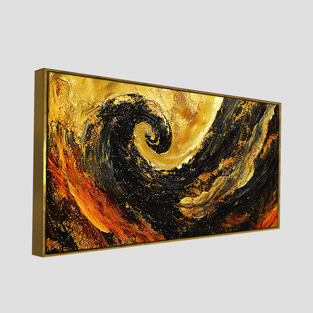 Golden Abstract Spiral Art Wooden Canvas Wall Painting - Image 6