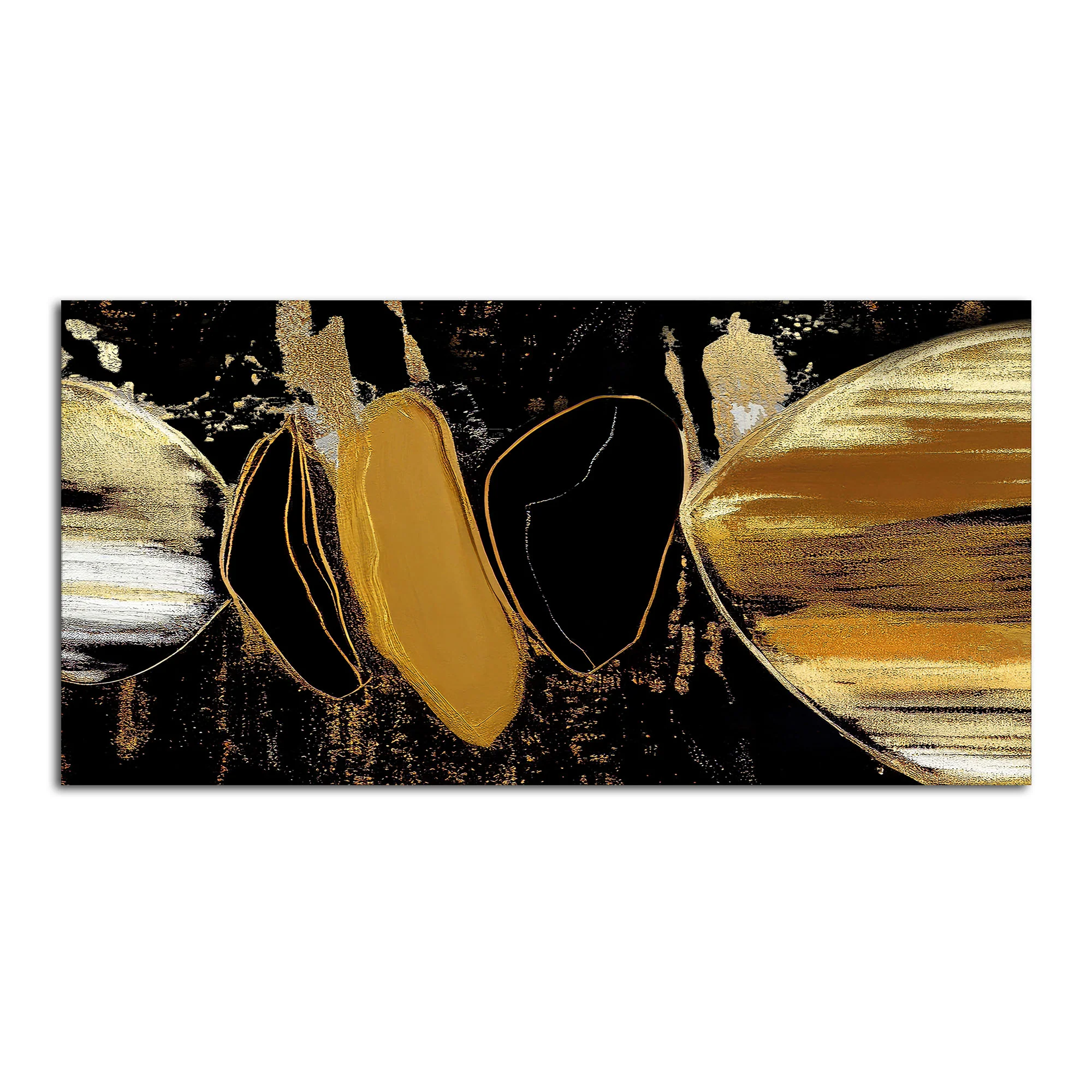Golden Abstract Texture Canvas Art Wooden Wall Painting - Image 4