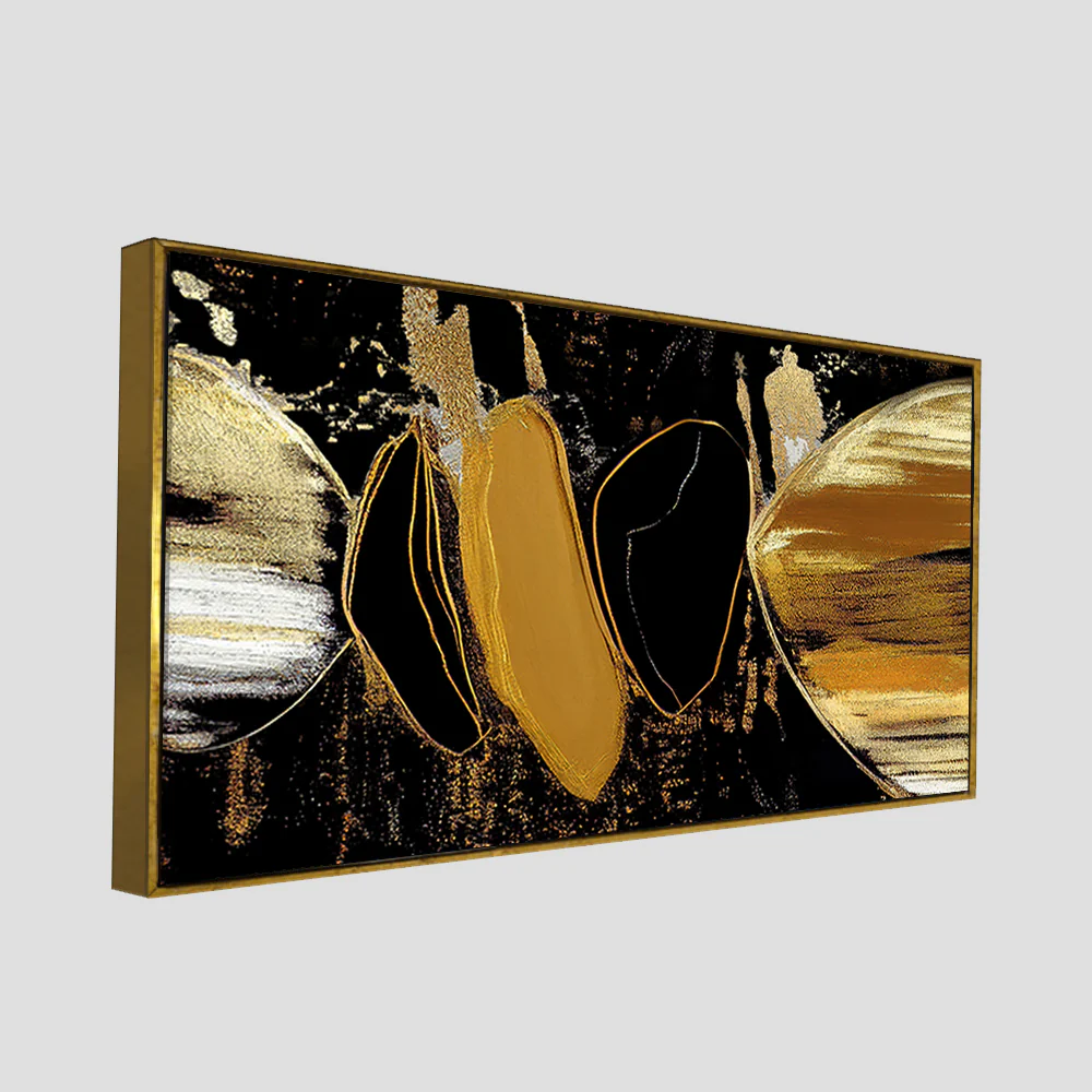 Golden Abstract Texture Canvas Art Wooden Wall Painting - Image 5