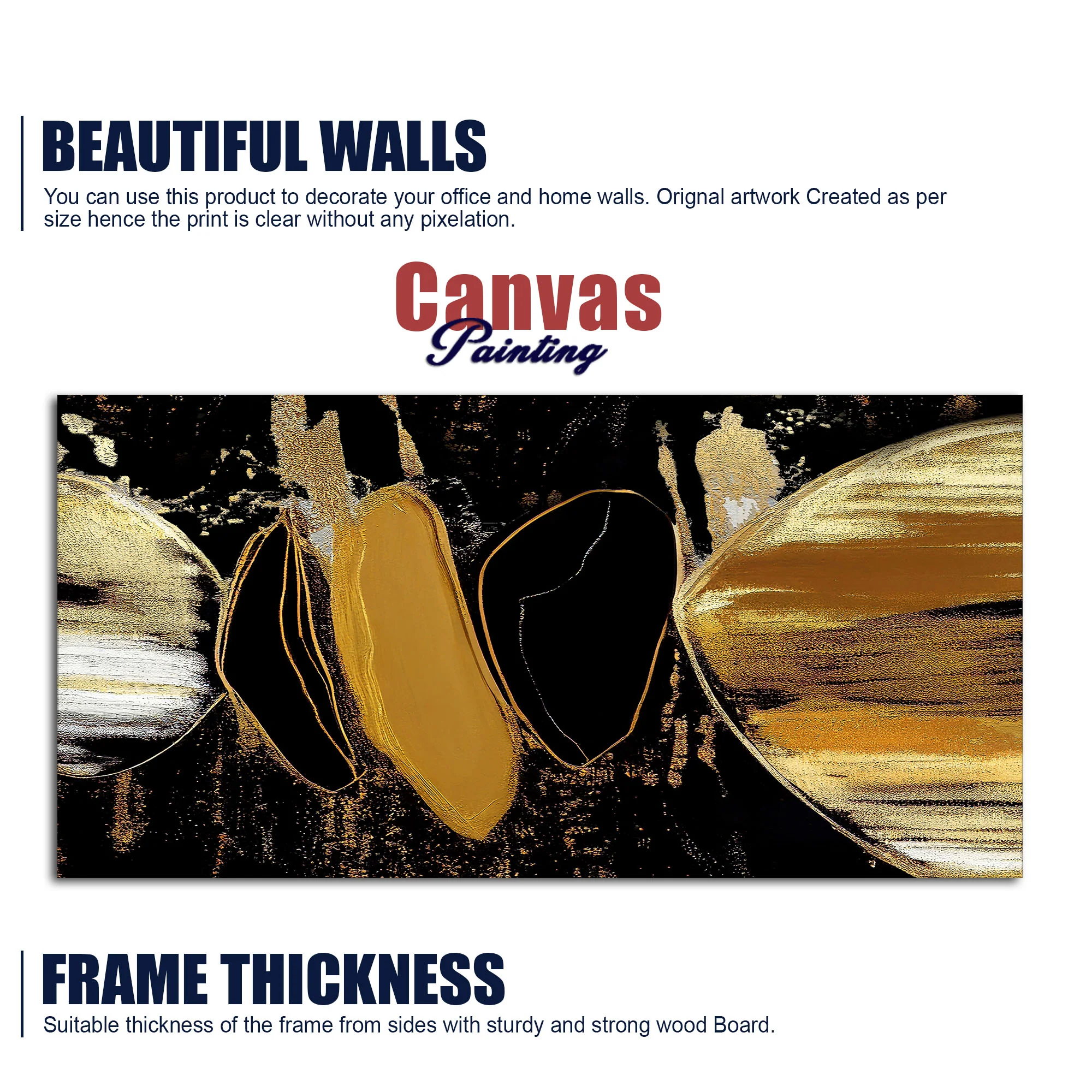 Golden Abstract Texture Canvas Art Wooden Wall Painting - Image 6