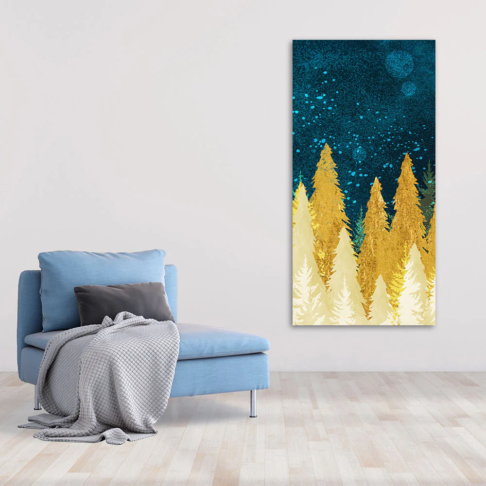 Golden Abstract Tree Premium Canvas Wall Painting - Image 2