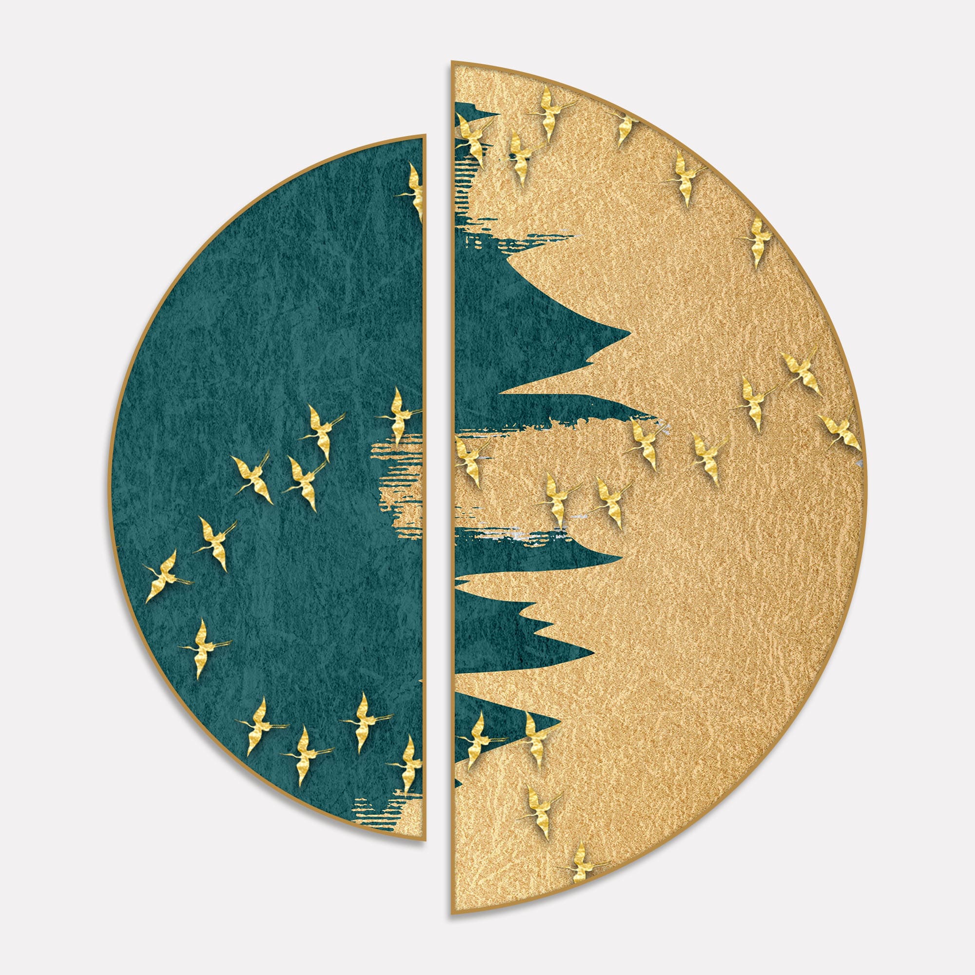 Golden Birds Flying Luxurious Art Semi Circle Frames Set Of 2 - Image 2
