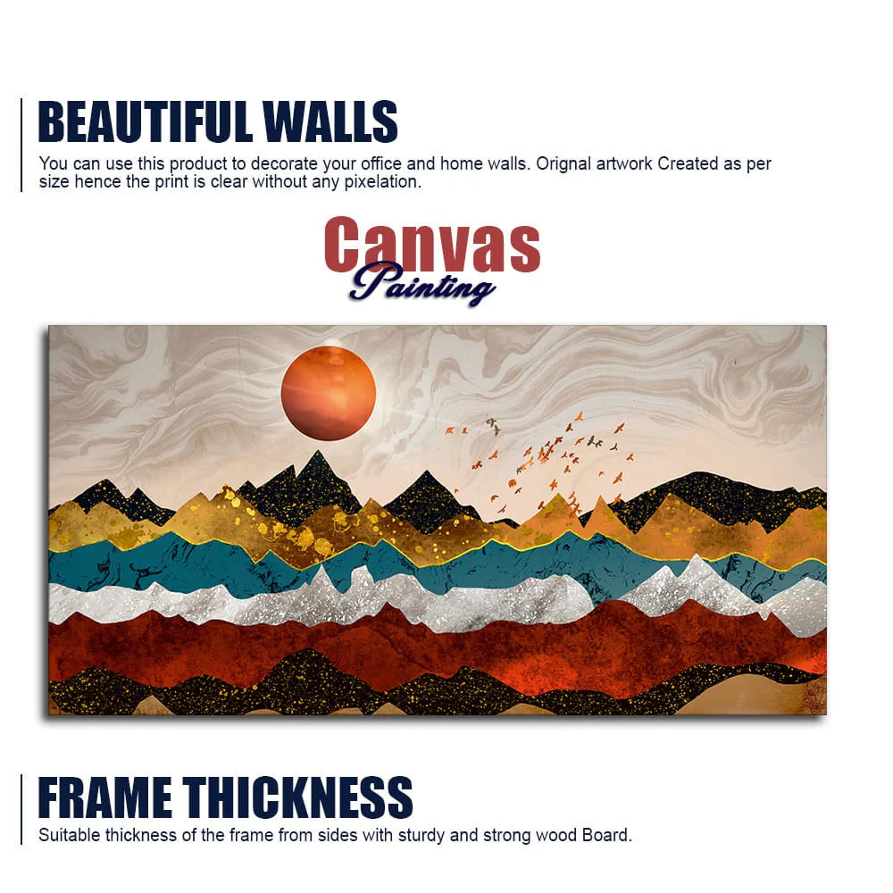 Golden Birds Flying Over Colorful Mountains Canvas Wall Painting - Image 6