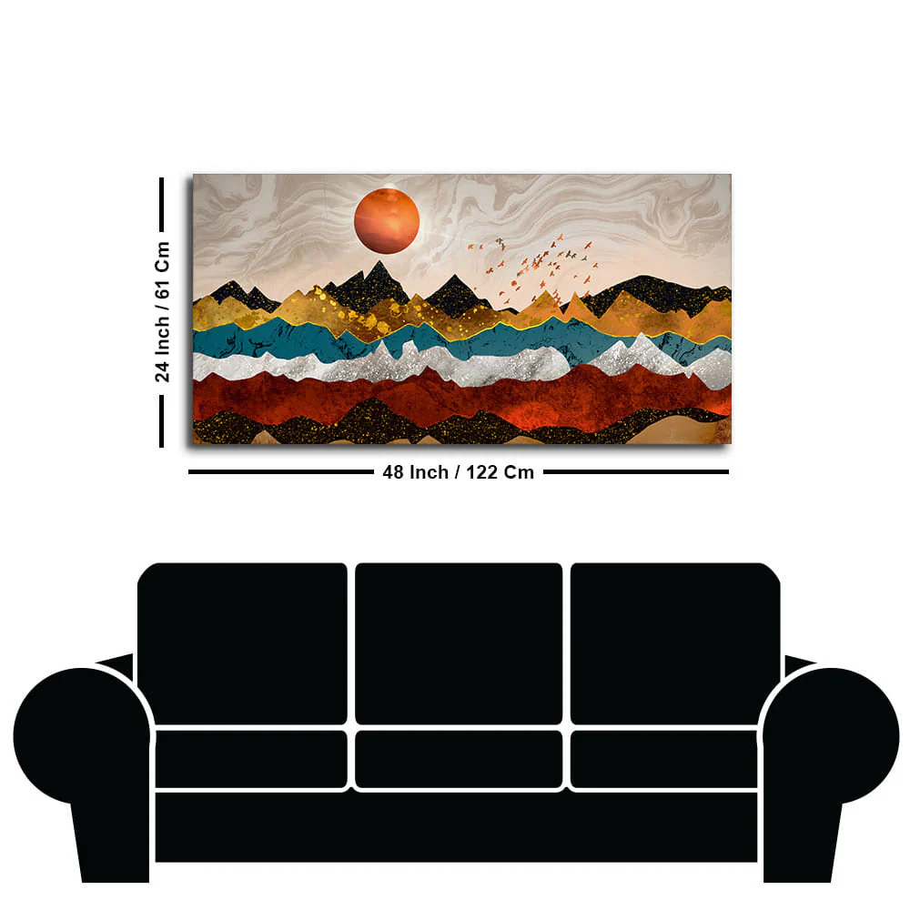Golden Birds Flying Over Colorful Mountains Canvas Wall Painting - Image 7