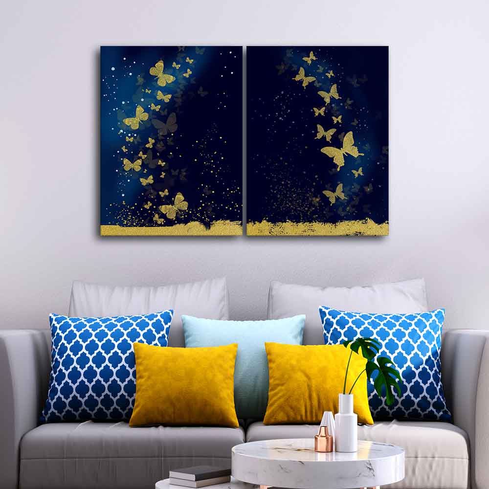 Golden Butterflies Canvas Wall Painting of Two Pieces - Image 3