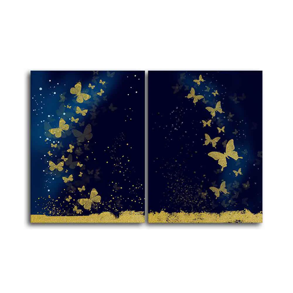 Golden Butterflies Canvas Wall Painting of Two Pieces - Image 4