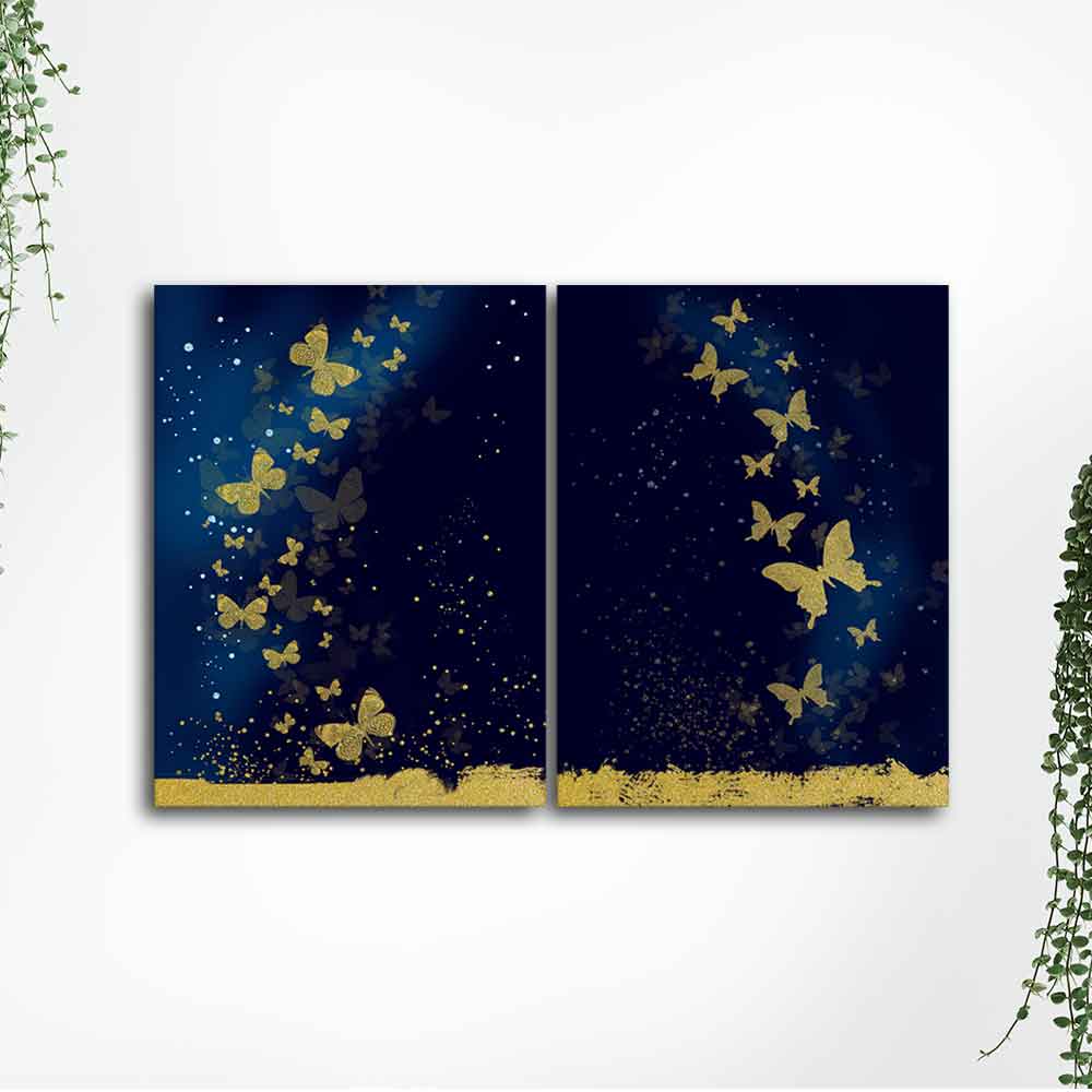 Golden Butterflies Canvas Wall Painting of Two Pieces - Image 5