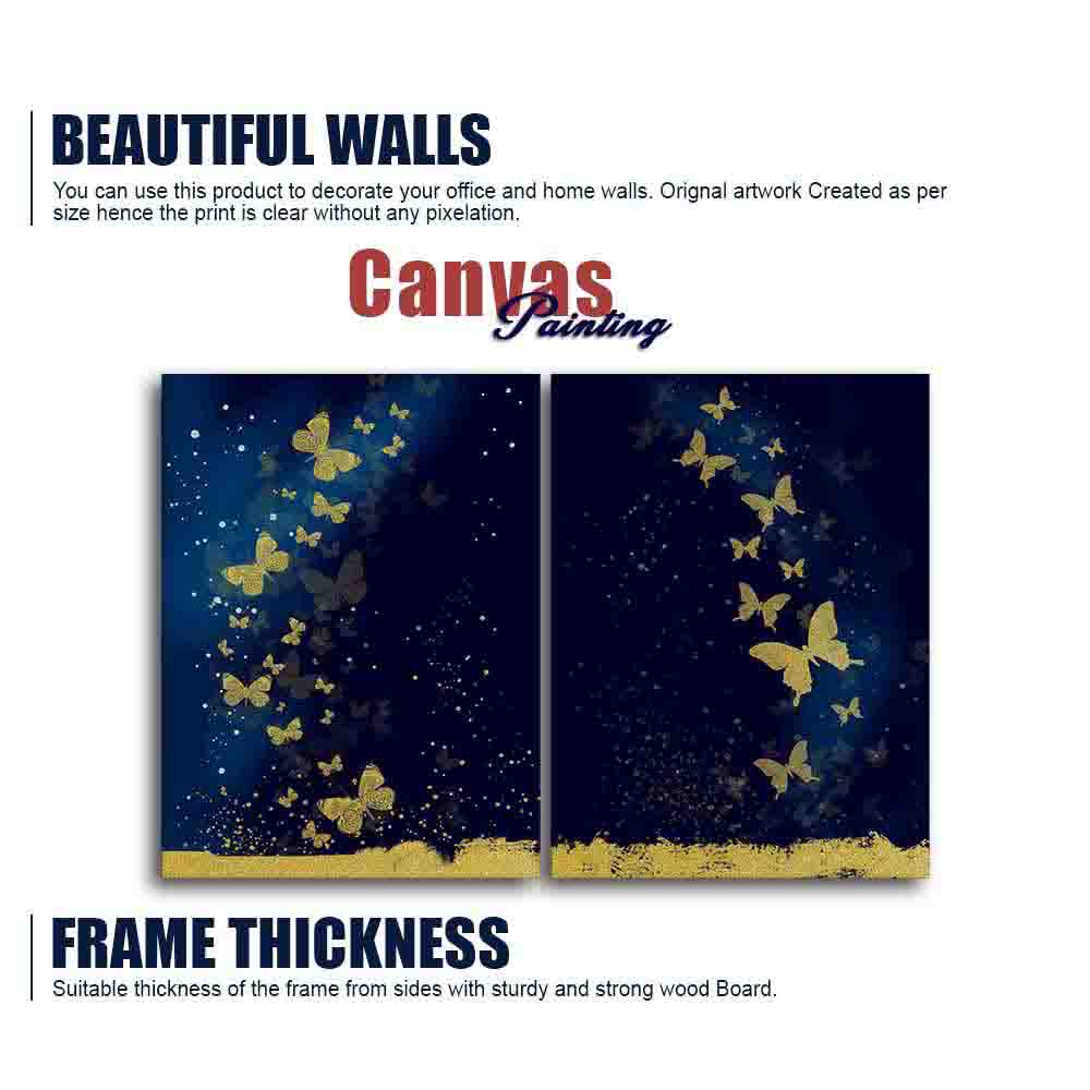 Golden Butterflies Canvas Wall Painting of Two Pieces - Image 6