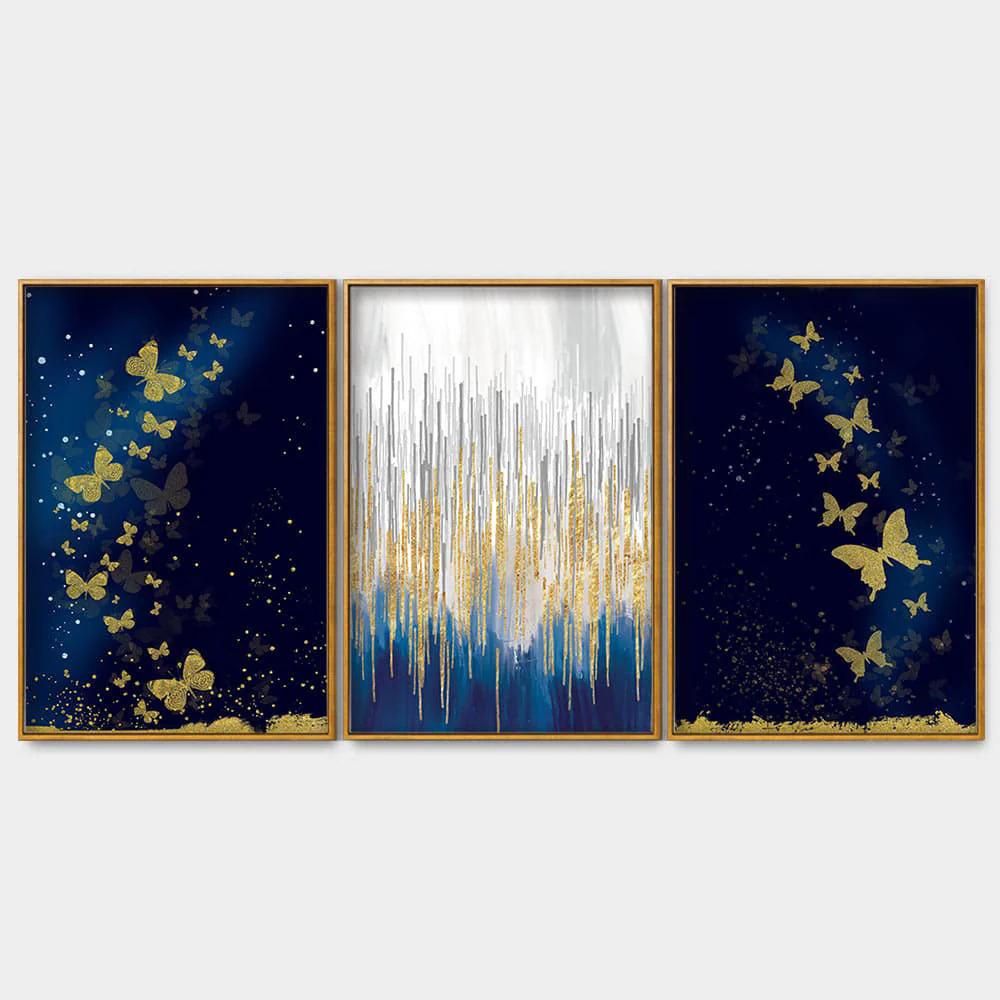 Golden Butterflies Floating Canvas Wall Painting Set of Three - Image 4