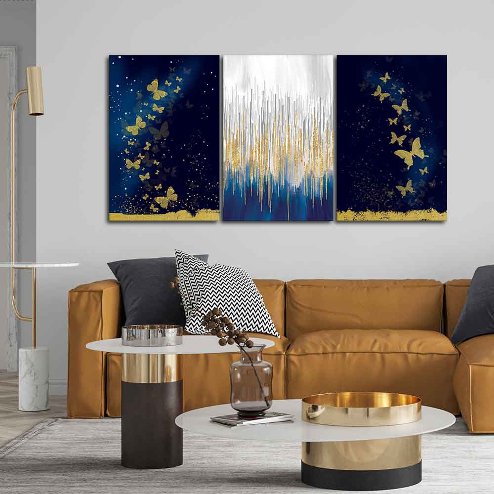 Golden Butterflies Wall Painting of 3 Pieces - Image 2