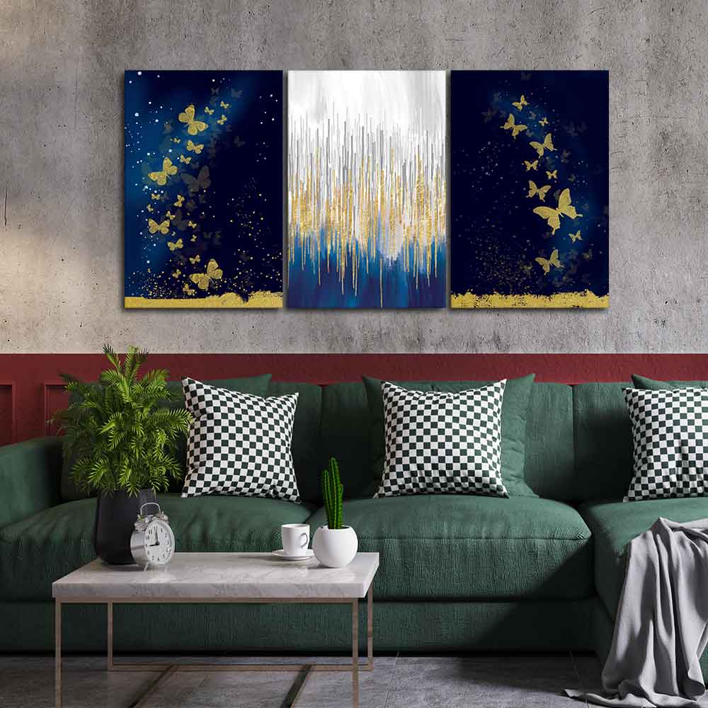 Golden Butterflies Wall Painting of 3 Pieces - Image 3