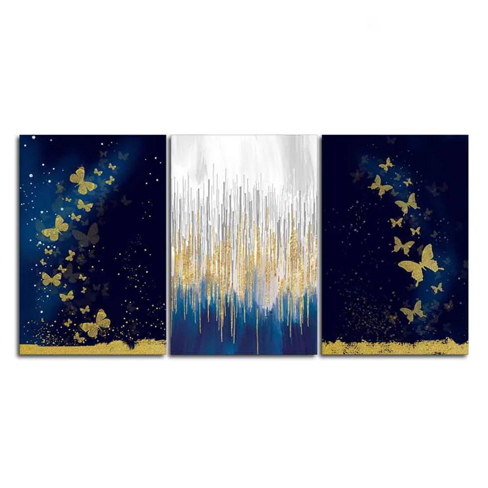 Golden Butterflies Wall Painting of 3 Pieces - Image 4